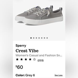 Sperry Crest Vibe Womens Canvas Sneakers Grey Size 7.5 Wide Good Clean Cond.